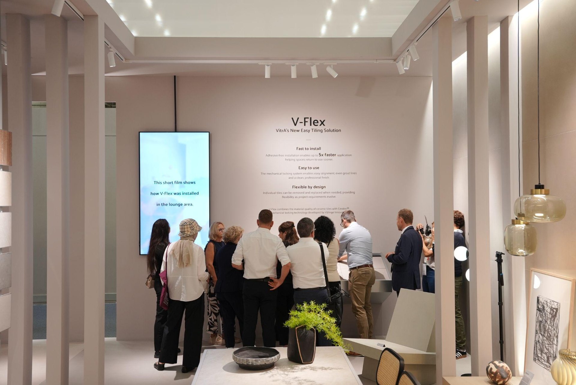 Visitors at the V-Flex installation display: Explaining The Code: How VitrA Tiles Framed Its New Design Codes for Cersaie 2026