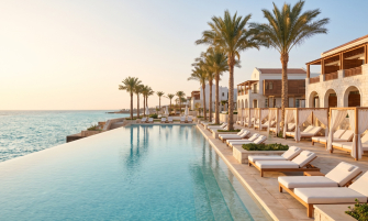 Luxury Rixos beach resort and infinity pool on Egypt’s Red Sea coast
